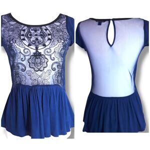 AEO ~ Beaded Lace Top Peplum Hem Cap Sleeves ~ XS  Coquette Whimsigoth Fairy